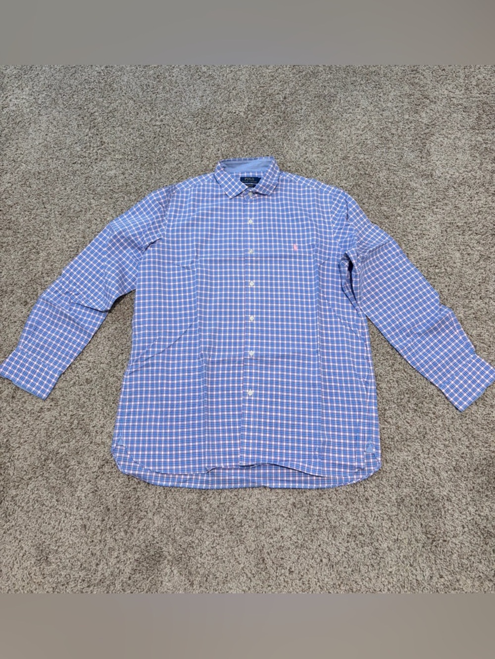 Polo by Ralph Lauren Blue and White Windowpane Button-Down Shirt